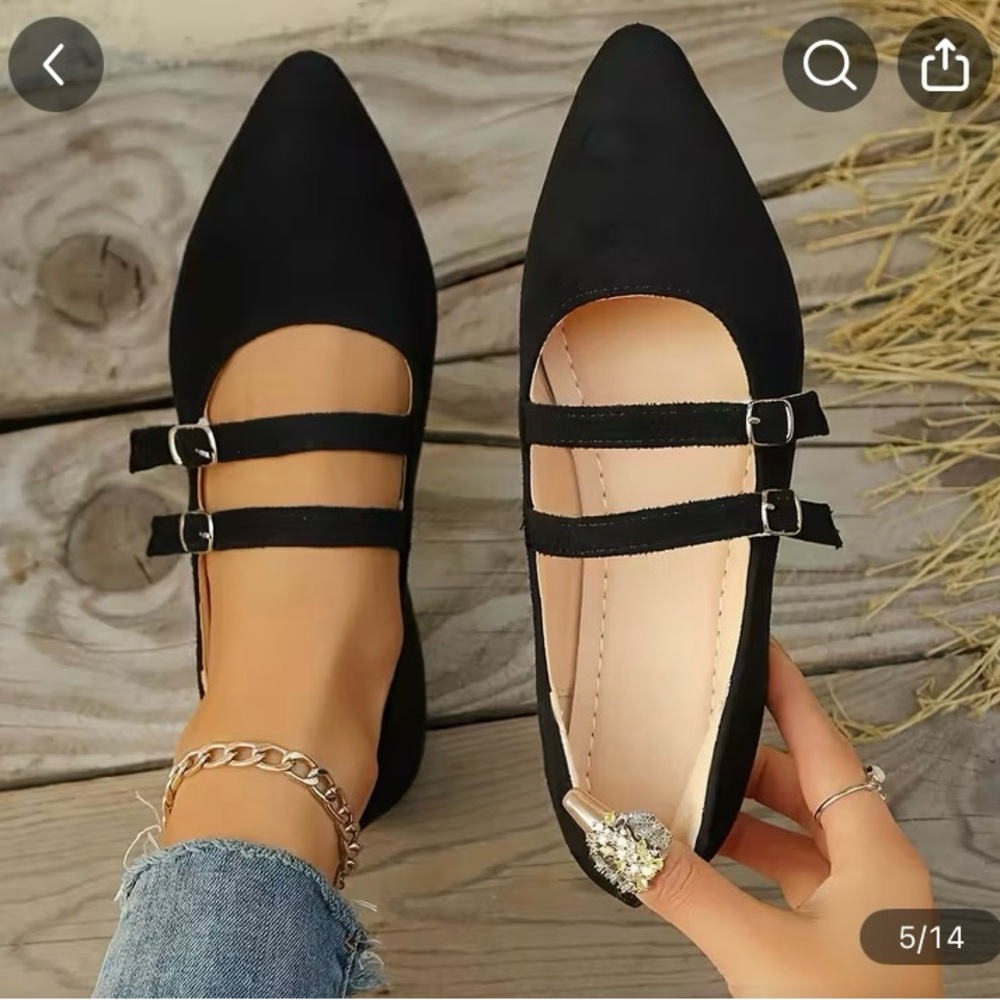 Black Double Strap Women's Shoes